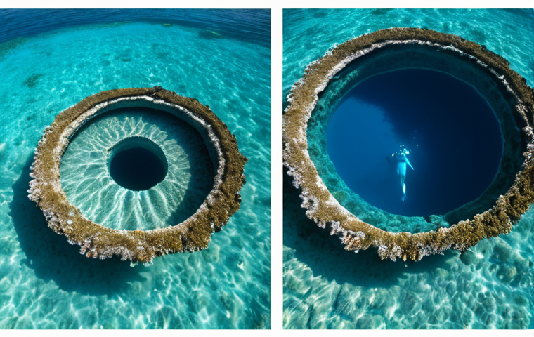 Okay, here are the summarized English prompts for generating two images from the text about diving in the Bahamas' Blue Hole: